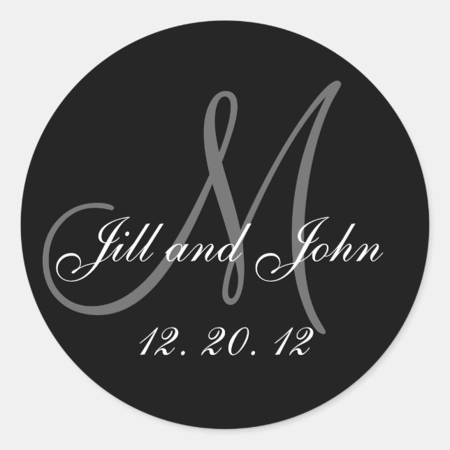 Schwarzes graues Monogramm nennt 2012 Wedding Runder Aufkleber (Vorderseite)