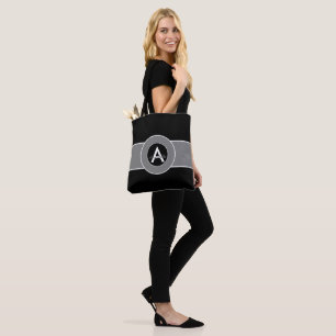 Schwarzes graues Monogramm personalisiert Tasche
