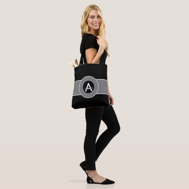 Schwarzes graues Monogramm personalisiert Tasche (Am Model)