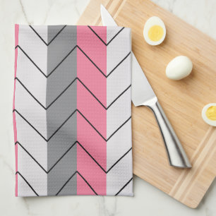 Schwarzes Graues Rosa Chevron Streifen Muster Geschirrtuch