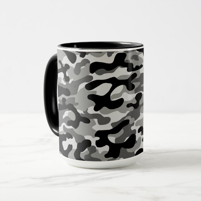 Schwarzes Graues Stadt-Tarnmuster  Tasse (Vorderseite Links)