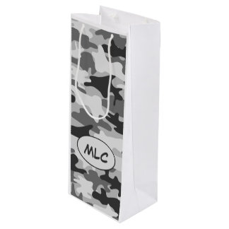 Schwarzes graues Tarnungs-Monogramm personalisiert Geschenktüte Für Weinflaschen