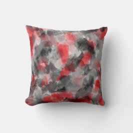 Schwarzes, graues und rotes Aquarell-Kissen Kissen