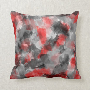 Schwarzes, graues und rotes Aquarell-Kissen Kissen