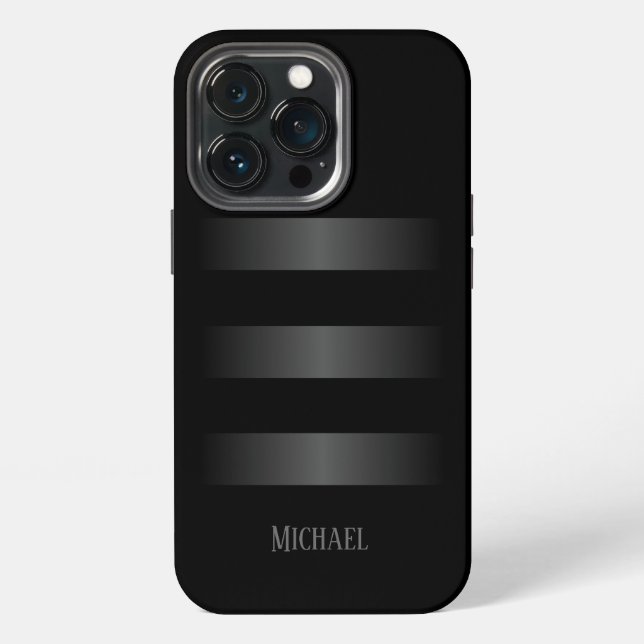 Schwarzes Graustreifen-Muster Monogramm  iPhone 13 Pro Hülle (Hinten)