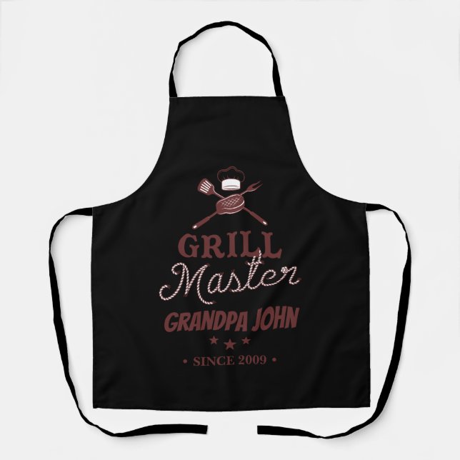 Schwarzes Grill Master Opa Personalisiert Schürze (Vorderseite)