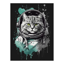 Schwarzes grünes Astronaut Katzen-Design