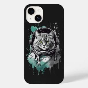 Schwarzes grünes Astronauten-Katze-Design Case-Mate iPhone 14 Hülle