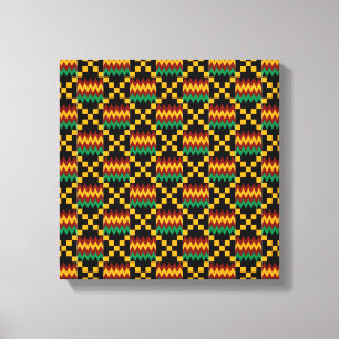 Schwarzes, grünes, rotes und gelbes Kente-Tuch Leinwanddruck