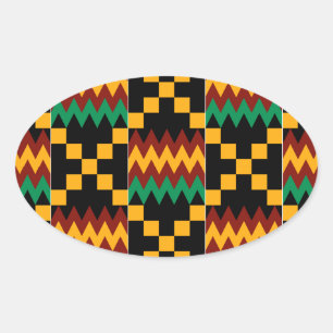 Schwarzes, grünes, rotes und gelbes Kente-Tuch Ovaler Aufkleber