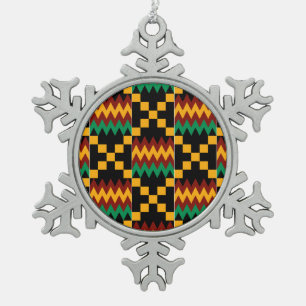 Schwarzes, grünes, rotes und gelbes Kente-Tuch Schneeflocken Zinn-Ornament