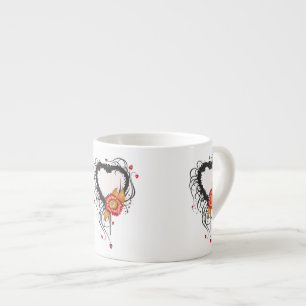 Schwarzes Grunge Herz Sonnenblume Espressotasse