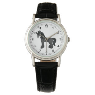 Schwarzes Gypsy Vanner Clydesdale Shire Cartoonpfe Armbanduhr