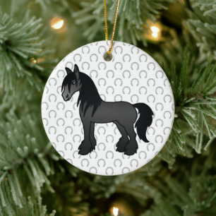 Schwarzes Gypsy Vanner Clydesdale Shire Cartoonpfe Keramik Ornament