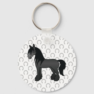 Schwarzes Gypsy Vanner Clydesdale Shire Cartoonpfe Schlüsselanhänger