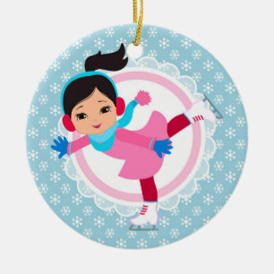 Schwarzes Haar-Eis-Skater - Winter-Sport-Skaten Keramik Ornament