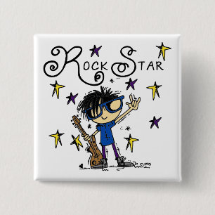 Schwarzes Haar-Jungen-Rockstar Button