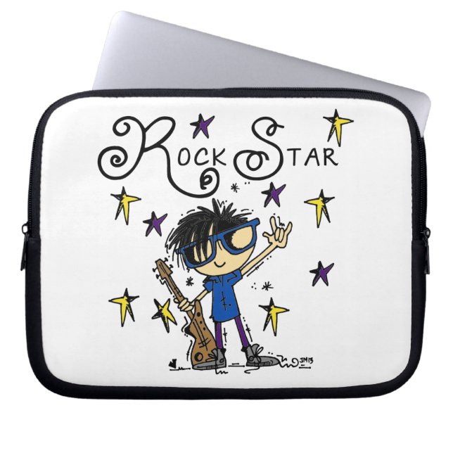 Schwarzes Haar-Jungen-Rockstar Laptopschutzhülle (Vorderseite)