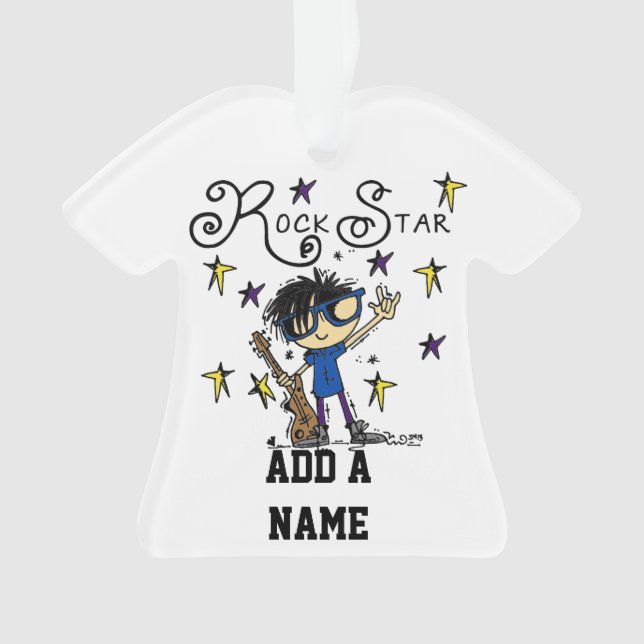 Schwarzes Haar-Jungen-Rockstar Ornament (Vorderseite)