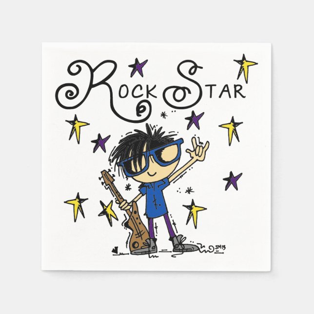 Schwarzes Haar-Jungen-Rockstar Serviette (Vorderseite)