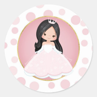 Schwarzes Haar Rosa Prinzessin Runder Aufkleber