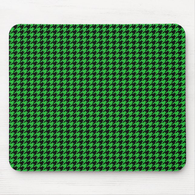 Schwarzes Hahnentrittmuster auf Grün Mousepad (Vorne)