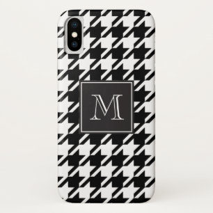 Schwarzes Hahnentrittmuster-Monogramm iPhone X Hülle
