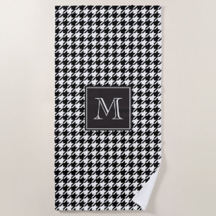 Schwarzes Hahnentrittmuster-Monogramm Strandtuch
