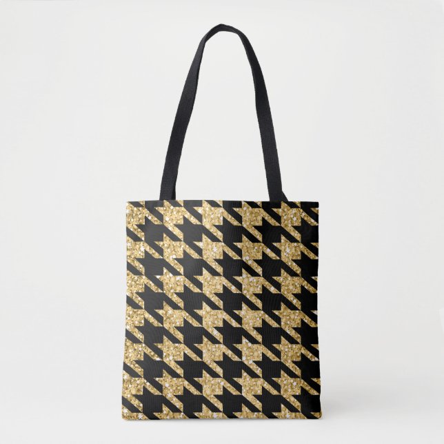 Schwarzes Hahnentrittmuster und Gold Glitzer Tasche (Vorderseite)