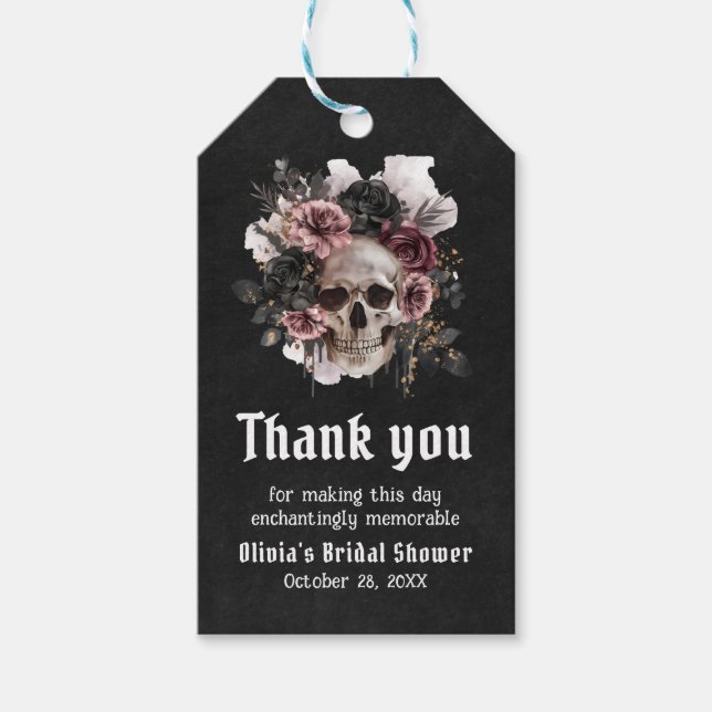 Schwarzes Halloween-Blumenschmuck-Gotisches Brautp Geschenkanhänger (Vorderseite)