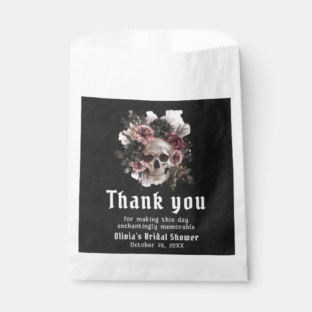 Schwarzes Halloween-Blumenschmuck-Gotisches Brautp Geschenktütchen (Vorderseite)