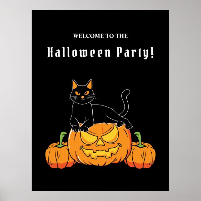 Schwarzes Halloween "Cat And Pumpkin" Poster (Vorne)