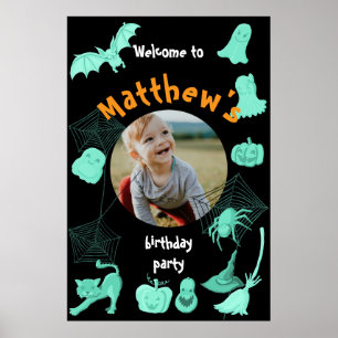 Schwarzes Halloween-Geburtstagsfest-Begrüßungsppos Poster