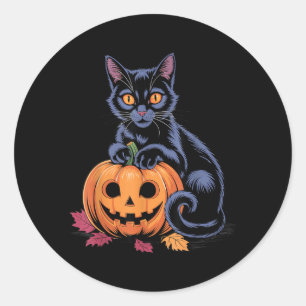 Schwarzes Halloween-Katze-Kürbis-Kostüm Retro Herb Runder Aufkleber