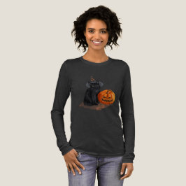 Schwarzes Halloween-Langarm-T-Shirt für Frauen mit Tri-Blend Shirt