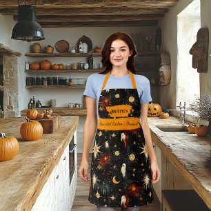 Schwarzes Halloween-Schürze mit Geistern, Sternen, Schürze