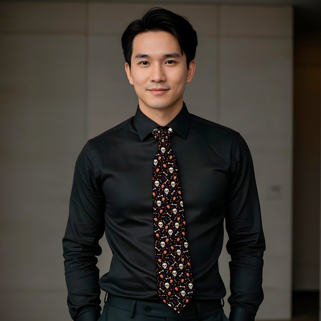 Schwarzes Halloween-Skull-Bone-Coffetmuster Krawatte (Von Creator hochgeladen)