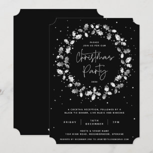 Schwarzes Hand gedrucktes Holly-Wreath-Weihnachtsf Einladung