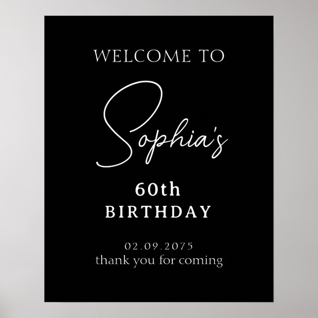 Schwarzes handgeschriebenes Skript 60. Geburtstag  Poster (Vorne)