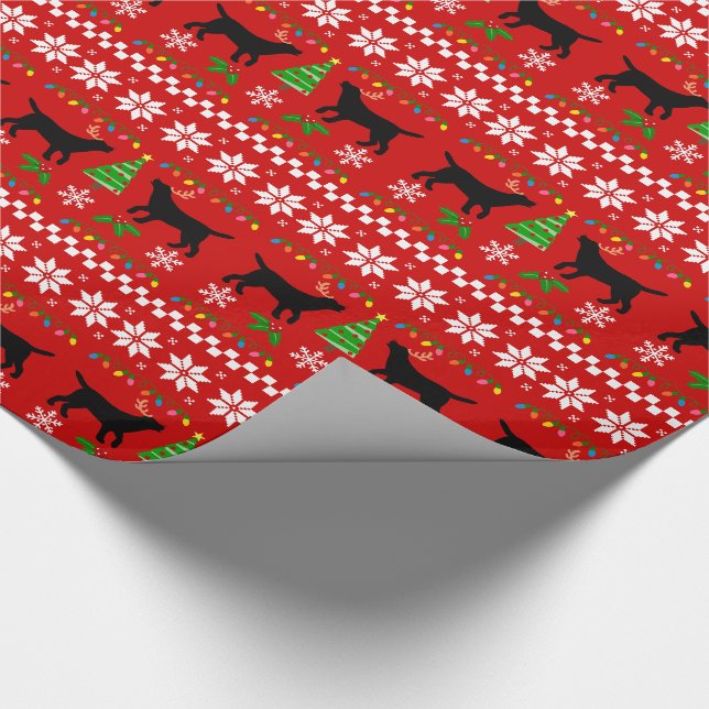 Schwarzes hässliches Weihnachtsmuster Labradors Geschenkpapier (Ecke)
