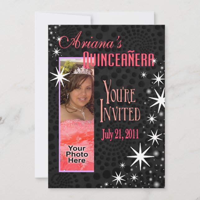 Schwarzes hat Quinceañera Foto-Party in der Einladung (Vorderseite)