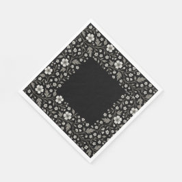 Schwarzes Hawthorn-Blumenmuster Serviette