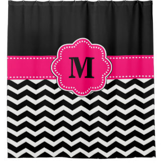 Schwarzes heißes Rosa Zickzack Monogramm Duschvorhang