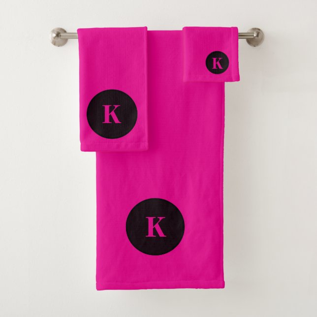 Schwarzes Heißrosa Monogramm Anfangs Farbige Moder Badhandtuch Set (Insitu)