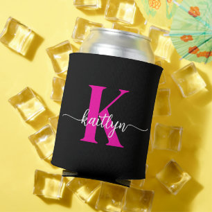 Schwarzes Heißrosa-Monogramm Dosenkühler