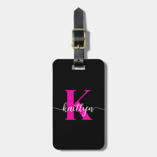 Schwarzes Heißrosa Monogramm Gepäckanhänger