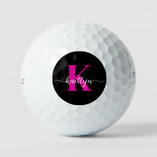 Schwarzes Heißrosa Monogramm Golfball