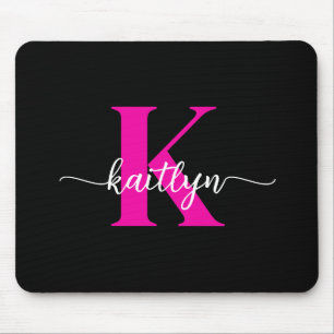 Schwarzes Heißrosa-Monogramm Mousepad