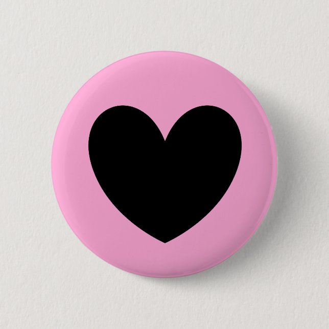 Schwarzes Herz auf Zuckerwatte rosa Button (Vorderseite)