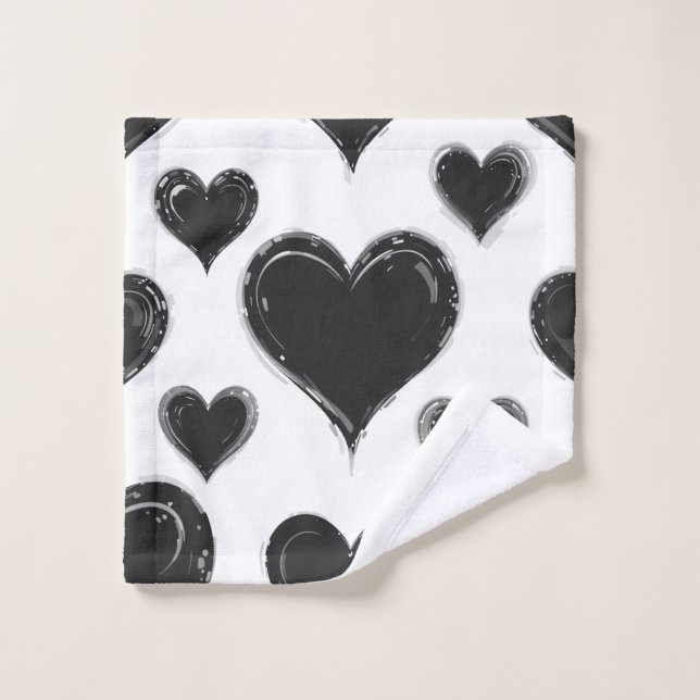 Schwarzes Herz-Badehandtuch-Set Badhandtuch Set (Waschlappen)